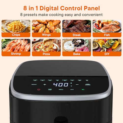 OLIXIS 4QT Air Fryer with Visible Window, 1500W Digital Touchscreen Air Fryer with 8 Presets, Auto Shut Off & Nonstick Dishwasher Safe Basket, 60-Min Timer, Max 400°F, Black