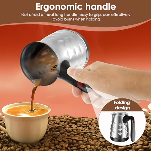 LYIYEYAN Turkish Coffee Maker, Stainless Steel 500ml Turkish Coffee Machine with Folding Handle, 5 to 6 Cups Capacity Turkish Coffee Pot, Electric Coffee Tea Warmer Kettle for Home Travel (Diamond)
