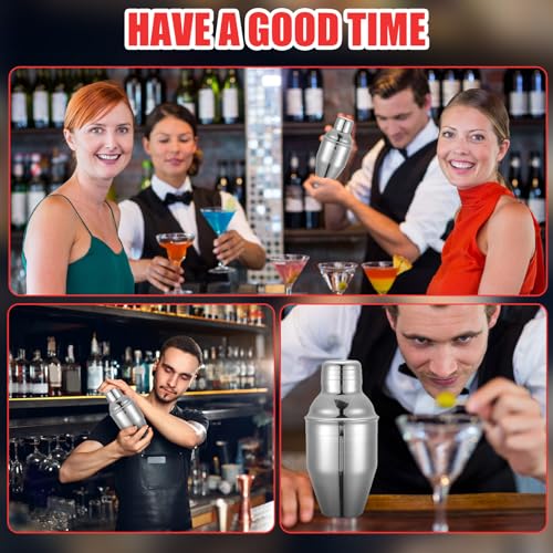 Nitial 9 Pcs Bar Cocktail Shaker Professional Stainless Steel Martini Drink Mixer Built-in Strainer for Bartending No Leaks Boston Shaker for Bar Party Drink Tool(Silver,8 oz)