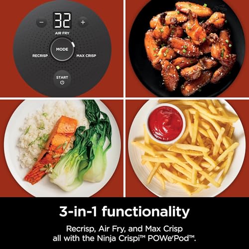 Ninja FN100WH Crispi Air Fryer, Microwave, Freezer & Dishwasher Safe, Non Toxic Glass Portable Cooking System, 4 QT & 5 Cup Glass Containers with Storage Lids, Easy Meals, White (Renewed)