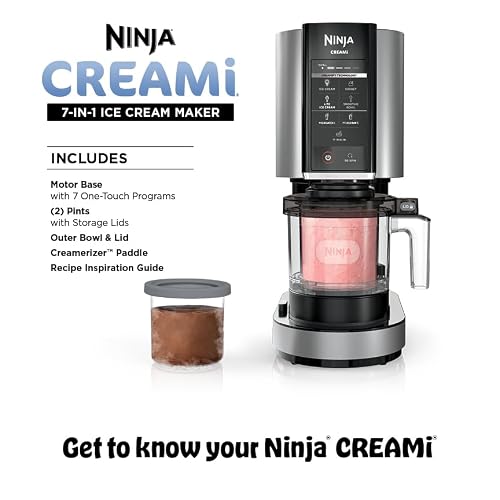 Ninja NC301 CREAMi Ice Cream Maker, for Gelato, Mix-ins, Milkshakes, Sorbet, Smoothie Bowls & More, 7 One-Touch Programs, with (2) Pint Containers & Lids, Compact Size, Perfect for Kids, Silver