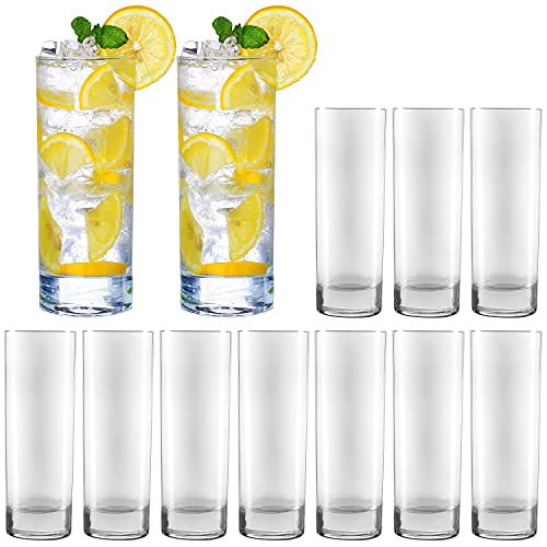 QAPPDA Glass Drinking Glasses 10 oz, Clear Highball Cocktail Glasses - Set of 12 with Heavy Base for Beverages, Juice, Cocktails