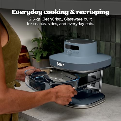 Ninja Crispi Pro 6-in-1 Glass Air Fryer, 450°F, Nontoxic, 6qt & 2.5qt Containers & Lids, Microwave, Freezer, Dishwasher Safe, Max Crisp, Air Fry, Bake, Roast, Recrisp, Dehydrate (Renewed)