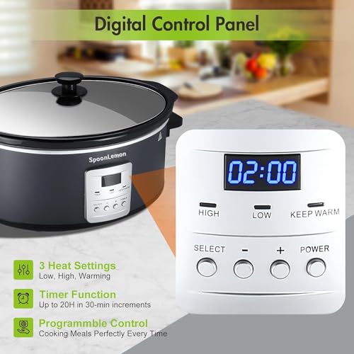7QT 280W Electric Slow Cooker, Digital 20H Timer & 3-Level Heat Settings, Oval Ceramic Inner Pot, Black, for Family Dinners