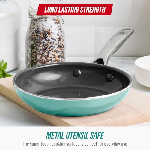Blue Diamond 8" Nonstick Frying Pan Skillet, Diamond Infused Ceramic PFAS-Free, Dishwasher & Oven Safe, Stay Cool Handle, Durable Non Toxic Metal Utensil Safe, Egg & Omelet Pan, Turquoise