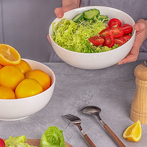 DELLING 60 Oz Large Serving Bowls Set of 3, 8 Inch White Ceramic Mixing Bowls - Soup Salad Pasta Ramen Bowls for Kitchen, Microwave Dishwasher Safe, Porcelain