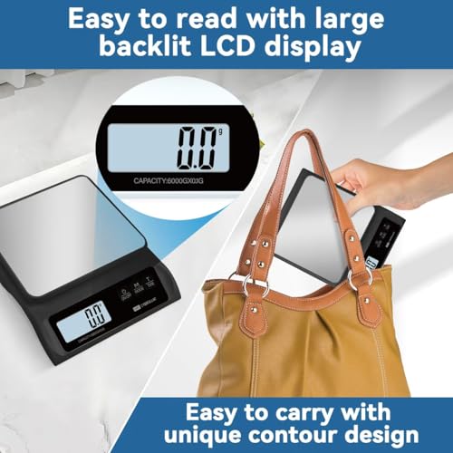 CYBERGIANT 13lb/0.1g Precision Digital Food Scale - Food Scale & Kitchen Scale for Meal Prep and Kitchen Baking - Espresso Coffee Scale, Gram Scale, Stainless Steel Platform & LCD Display - Black