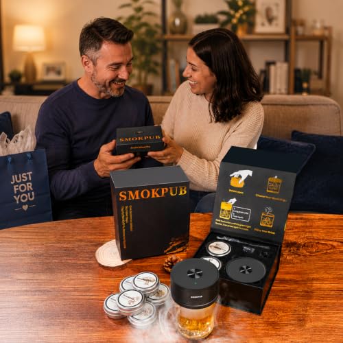 Electric Whiskey Smoker Kit, Rechargeable Cocktail Smoker with 6 Wood Chips, Flameless Heating System, Old Fashioned Drink Smoker Kit, Bourbon Whiskey Gifts for Men,Dad,Husband