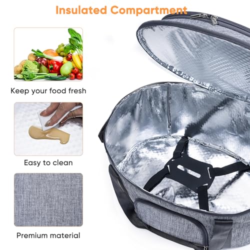 Double-Layer Slow Cooker Carrying Bag for 6-8 Quart CrockPot and Hamlton Beach Slowcooker, Travel Bag with Lid Fastener for Crock-pot, Portable Carrier with See-throught Window(BAG ONLY)