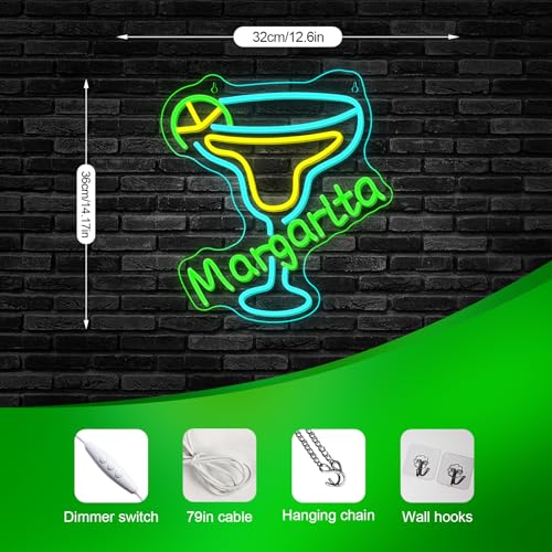 DREAMFORT Margarita Neon Sign Tropical Light LED Wall Decor for Bars, Kitchen & Party Spaces Festive Cocktail Glass Design