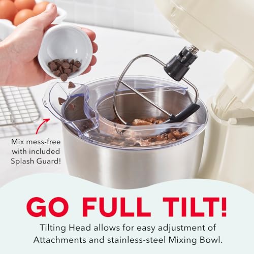 Dash 3.5QT Tilt-Head Stand Mixer - Electric Stand Mixer with Stainless Steel Bowl and Splash Guard For Baking - Cream, 3.5-Quart