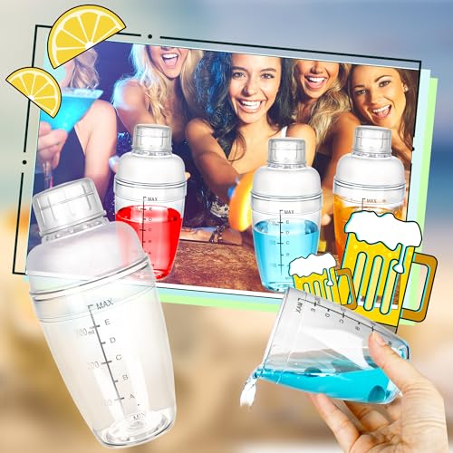 15 Pcs Plastic Cocktail Shaker 350ML/ 12 OZ Clear Plastic Hand Drink Mixer with Scales and Strainer for Drinks Milk Tea Cocktails Coffee Juice Birthday Gift Party