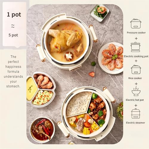 4L Electric Hot Pot Pressure Cooker, Multi-Compartment Smart Cooker with 70KPa Pressure Cooking, Digital Display, 10 Presets, 24H Timer, Nonstick Electric Cooker for Soup, Rice, Stew & Mushy Food