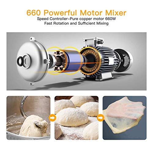 Stand Mixer 7.5QT 10-Speed 660W Tilt-Head Kitchen Electric Food Cake Mixer with Stainless Steel Bowl, Whisk, Dough Hook, Beater & Splash Guard, Silver