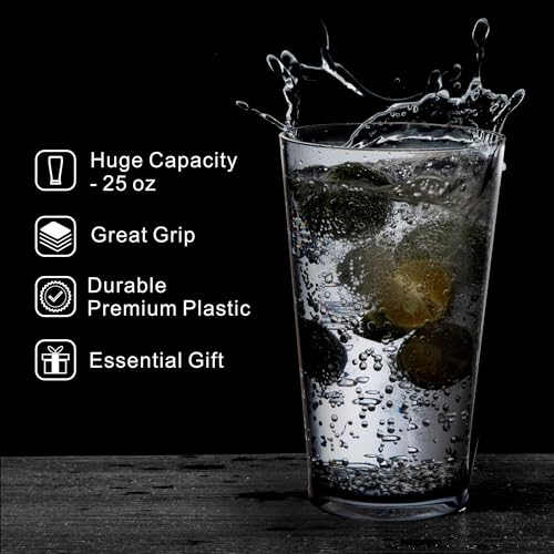 JGIRL Unbreakable Plastic Drinking Glasses, Set of 6, Shatterproof Drinking Cups, Plastic glass cup,16 oz plastic Tumbler Cups,Dishwasher Safe (Grey)