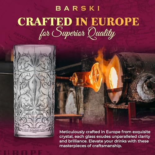Barski Highball Glass - Drinking Glasses - Set of 4 - Hiball Tumblers - Glass Crystal Tumbler - for Water, Juice, Beer, Mixed Cocktails, Mojito Glass, Tom Collins Bar Glassware, 13 oz, Made in Europe