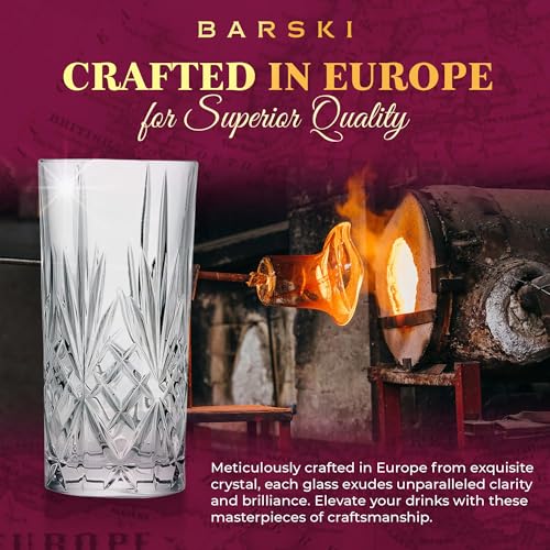 Barski Highball Glass - Drinking Glasses - Set of 2 - Hiball Tumblers - Glass Crystal Tumbler - for Water, Juice, Beer, Mixed Cocktails, Mojito Glass, Tom Collins Bar Glassware, 12 oz, Made in Europe