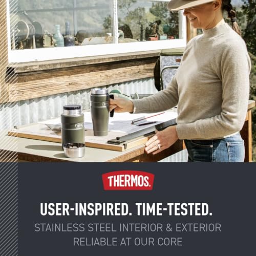 THERMOS Stainless King Vacuum-Insulated Travel Mug with Handle - 16oz, Matte Steel - Thermos Tumbler for Hot & Cold Drinks - Leak-Proof & Sweat-Proof Stainless Steel Coffee Mug with Lid for Commuting
