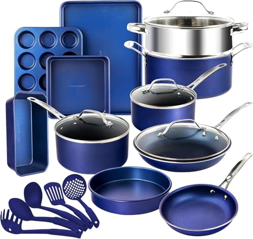 GRANITESTONE 20 Pc Kitchen Pots and Pans Set Non Stick Cookware Set, Kitchen Cookware Sets with Deep Frying Pan Set