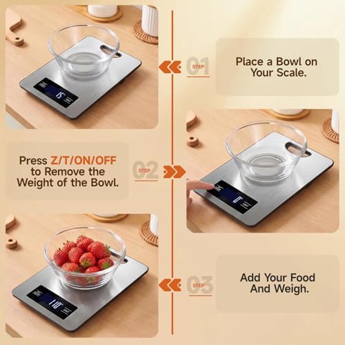 Food Scale, Digital Food Scale, Kitchen Scale with Hang Loop, 11lb Precise Baking Scale, Stainless Steel–High Precision Digital Scale for Food, Measures Grams, Ounces, Perfect for Home Cooking Baking