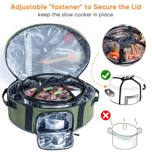 Insulated Slow Cooker Carrying Bag for 6-8 Quart CrockPot and Hamilton Beach Slow Cooker with See-thought Window, Portable Carrier Case with Adjustable Band and Accessory Pocket