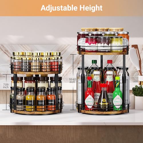 Across-Star Lazy-Susan-Organizer-Spice-Rack, Rotating Spice Organizer For Cabinet Pantry, Seasoning Holder Spice Shelf With Adjustable Height, Kitchen Counter Shelf Countertop Organizer