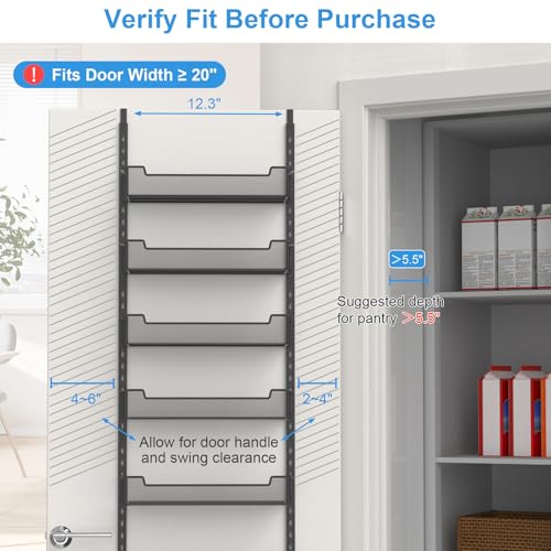 VyGrow 12.3" W Narrow Over the Door Pantry Organizer, 6-Tier Over the Door Organizer with Adjustable Basket, Pantry Door Organization for Pantry Kitchen Storage Room Spice Rack, Black