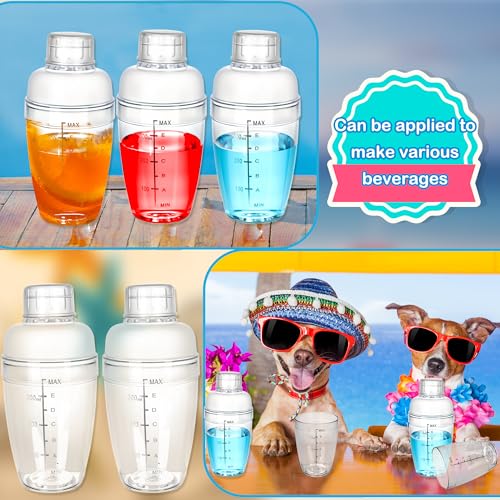 15 Pcs Plastic Cocktail Shaker 350ML/ 12 OZ Clear Plastic Hand Drink Mixer with Scales and Strainer for Drinks Milk Tea Cocktails Coffee Juice Birthday Gift Party