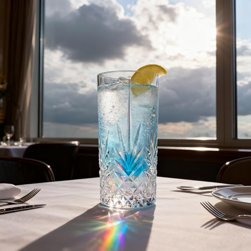 Vitrignis Tall Highball Glasses Set Of 6-14 Ounce Elegant Tom Collins Glasses - Textured Designer Glassware Set For Whiskey,Drinks, Water, Beer, Soda