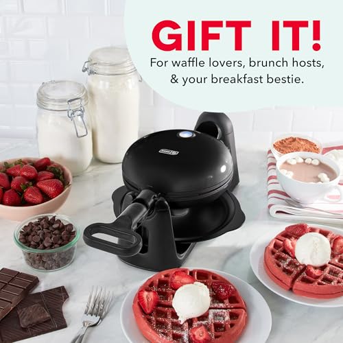 Dash Flip Belgian Waffle Maker - 6.5" Nonstick Surface - Rotating Belgian Waffle Maker with Quick Heat-Up System for Easy Breakfasts - Supports Multi-Use - Black