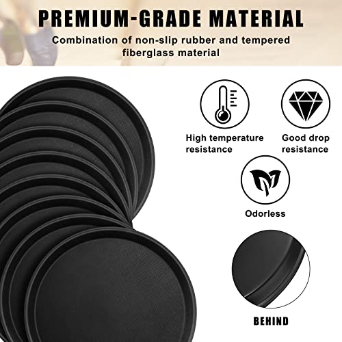 Zopeal 8 Pieces Black Round Restaurant Serving Tray, Plastic Non Slip Surface Food Meals Server Tray with Raised Edges for Home, Kitchen, Restaurant, Cafeteria, Bar (11")