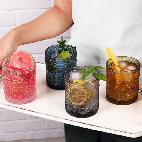 JPPSUJJ Cocktail Glasses 10 oz Hobnail Drinking Glasses Set of 6, Vintage Glassware, Textured Glass Cups Bubble Glasses Water Glasses Old Fashion Jupiter Glasses Set, clear
