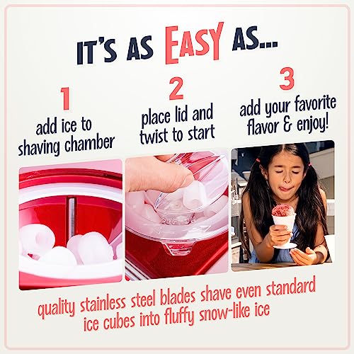 Nostalgia Snow Cone Shaved Ice Machine - Retro Table-Top Slushie Machine Makes 20 Icy Treats - Includes 2 Reusable Plastic Cups & Ice Scoop - Retro Red