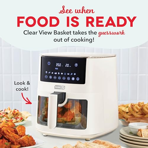 Dash Clear View Digital Air Fryer - Has AirCrisp® Technology - For Family-Sized Meals - Digital Touchscreen & Extra-Large Crisper Drawer - 7 Quarts - Cream