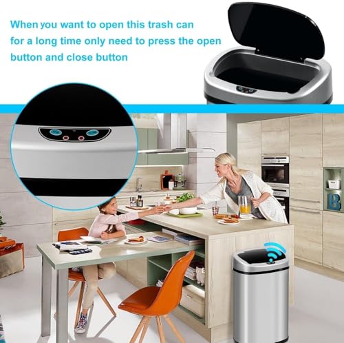 Bigacc Kitchen Trash Can | Stainless Steel 13 Gallon Trash Can | 50L Touch Free Garbage Can with Lid | Electronic Sensor High Capacity Trash Bin for Bathroom Kitchen Office, Silver