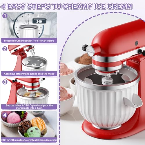 Ice Cream Maker Attachment for KitchenAid Stand Mixer, Fits 4.5Qt and Larger KitchenAid Mixers, 2 Quart Frozen Yogurt, Sorbet & Gelato Ice Cream Bowl by Focollk