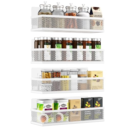 Umomi Spice Rack Wall Mount, 4 Pack Wall Spice Rack & Hanging Storage Baskets Organizer Wall Mount, Large Capacity Metal Spice Shelf for Kitchen Cabinet, Pantry Doors, Bathroom, Shower, Home Decor