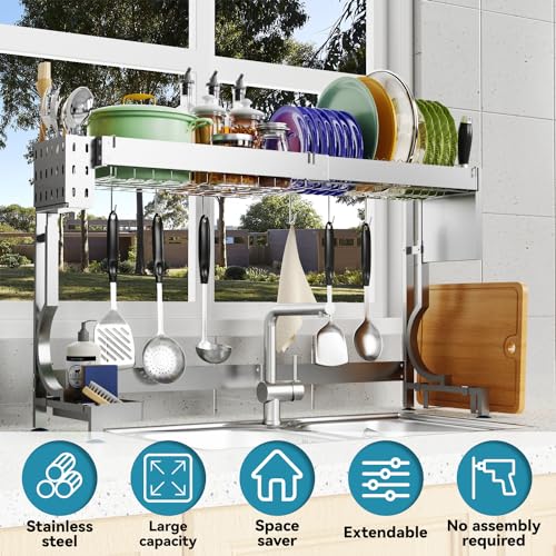 MINGLING Over The Sink Dish Drying Rack, Kitchen Dish Rack Over Sink