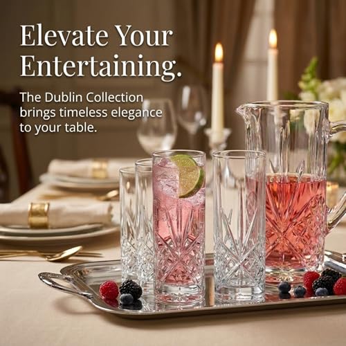 Godinger Tall Beverage Glasses Collins All Purpose Drinking Glasses- Dublin Collection, SET OF 4
