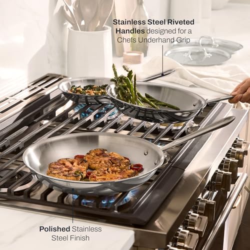 All-Clad D3® Stainless Steel 5 Piece Frypan Set- Made in USA- Includes 8", 10" and 12" Frying Pans With Lid - Professional Grade -Oven Safe & Induction Compatible