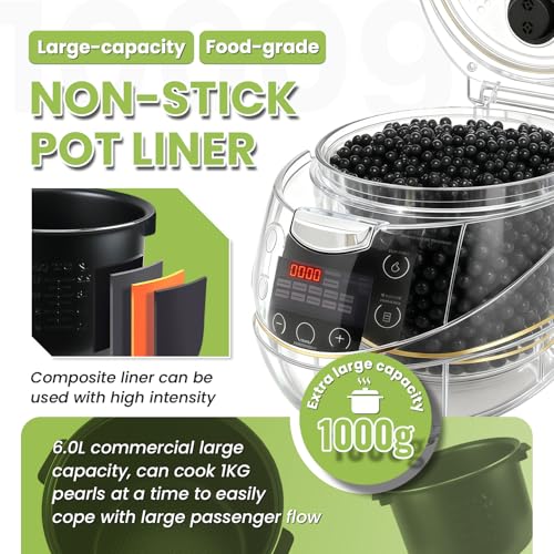 6L Boba Cooker Commercial, Automatic Boba Maker Machine with Even Heat Distribution, Intelligent Tapioca Cooker, for Milk Tea Stores Restaurants Dessert Stores Lounge, 900W