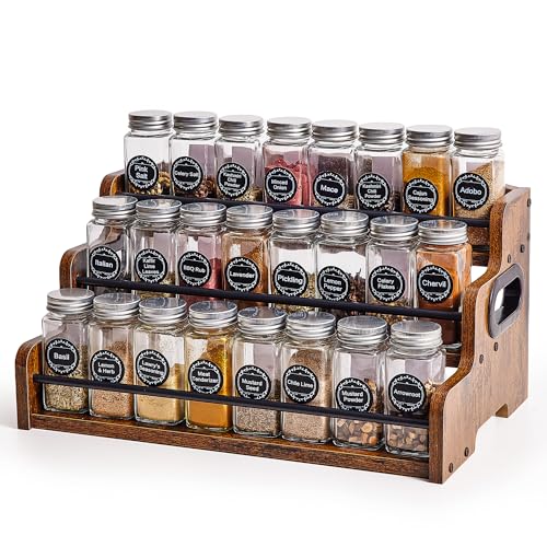 Aminigram Wood Spice Rack Organizer for Cabinet, 3 Tier Spice Shelf Storage, Kitchen Seasoning Organizer for Spice