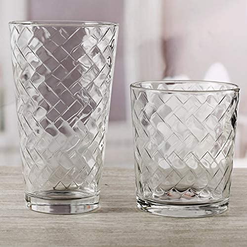 Circleware Chevron Huge 12-Piece Glassware Set of Highball Tumbler Drinking Glasses and Whiskey Cups for Water, Beer, Juice, Ice Tea Beverages, 6-15.75 oz & 6-12.5 oz, Clear
