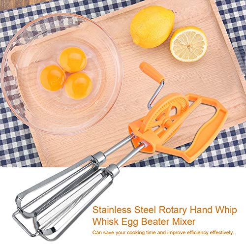 Jerliflyer Beaters hand crank,stainless steel manual mixer semi automatic push rotary whisk blender for quick rotation making cream（orange）