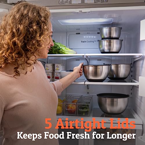 Priority Chef Premium Mixing Bowls With Lids Set, Airtight Lids, Thicker Stainless Steel, Non-Slip Base, 5 Nesting Steel Bowls for Kitchen, Large Prep Metal Bowl Set 1.5/2/3/4/5 Qt, Black