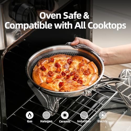 Deluxe 13 Piece Hybrid Ceramic Nonstick Stainless Steel Cookware Set-5 Piece Frying Pan Set, 6 PC Pot Set, 3.7QT Deep Sauté Pan&Lid, Induction Ready, Stay Cool, PFOA Free Compatible with All Cooktops