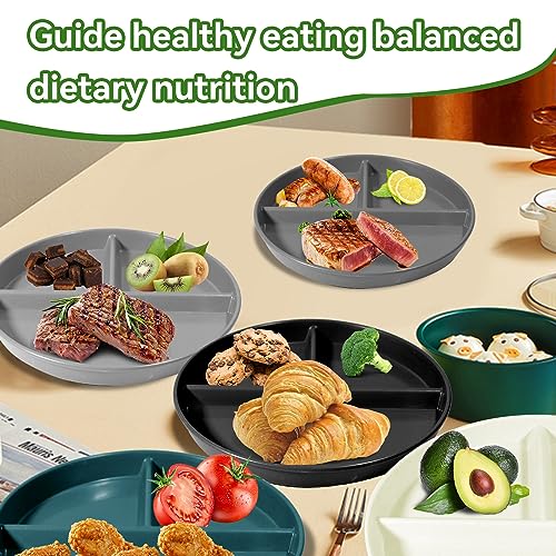 WAYGYMBBD Portion Control Plate For Adults 9 Inch 5Pcs, Round Divided Plates for Adults, 3 Compartment Plates With Dividers，Microwave And Dishwasher Safe