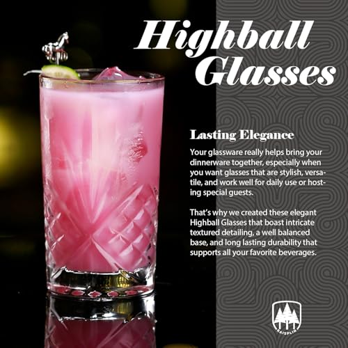 Raisaplin Highball Glasses Set of 6, 13 oz Lead-Free Crystal Drinking Water Glasses Tall Glass Cups Mixed Drink Cocktail Glass Set Tom Collins Bar Glassware for Juice Whiskey Mojito Beer Iced Coffee