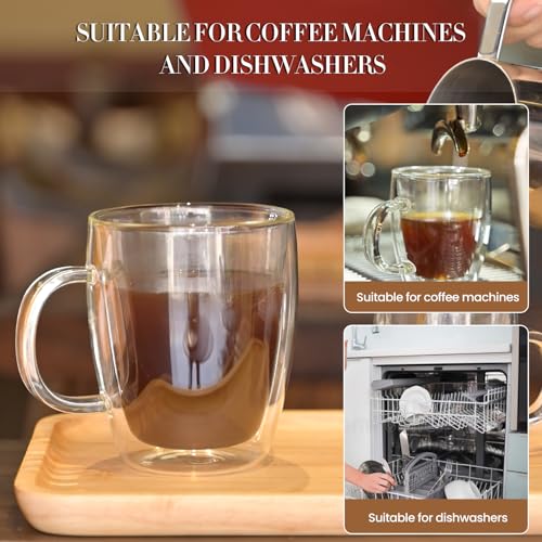 YUNCANG Double Wall Coffee Mugs, (4-Pcak) 16 Ounces-Clear Glass Cups with Handle,lnsulated,Cappuccino,Tea,Latte Cups,Beverage Glasses Heat Resistant