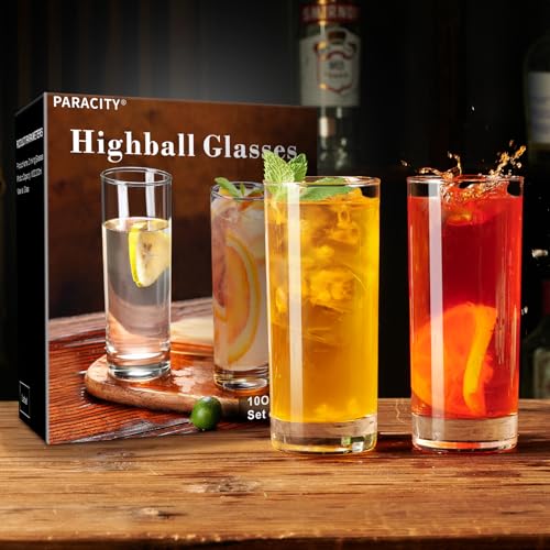 PARACITY Highball Glasses Set of 2, Drinking Glasses 10 Oz, Clear Glass Cups, Tall Tumbler Water Glasses, Glassware Set for Cocktail, Coffee, Mojitos